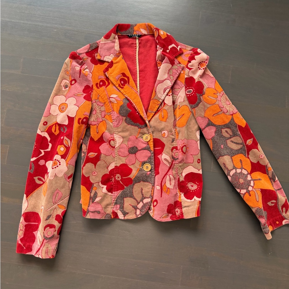 Vintage Y2K Corduroy Ribbed Slim Floral Hippie Style Jacket